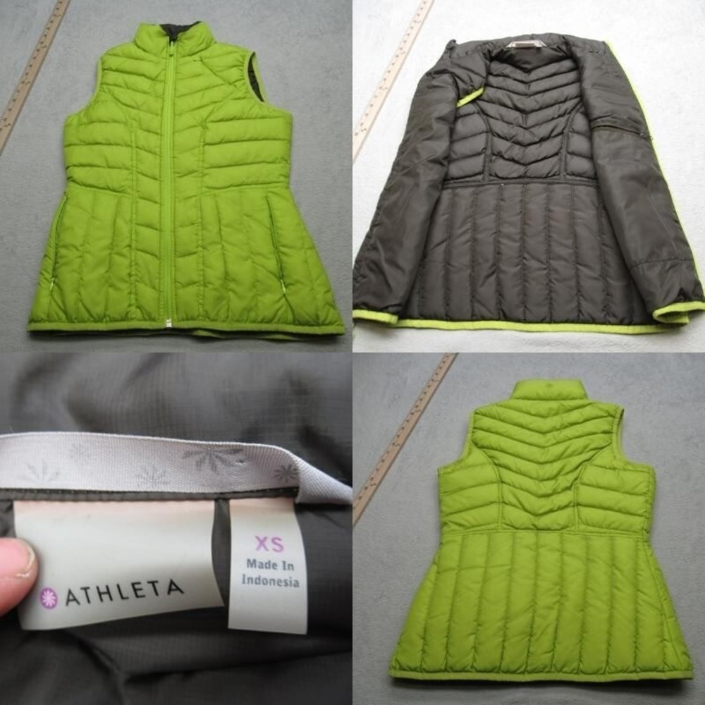 Athleta Down Vest Women XS Green Downalicous Insulated Full Zip Quilted Puffer